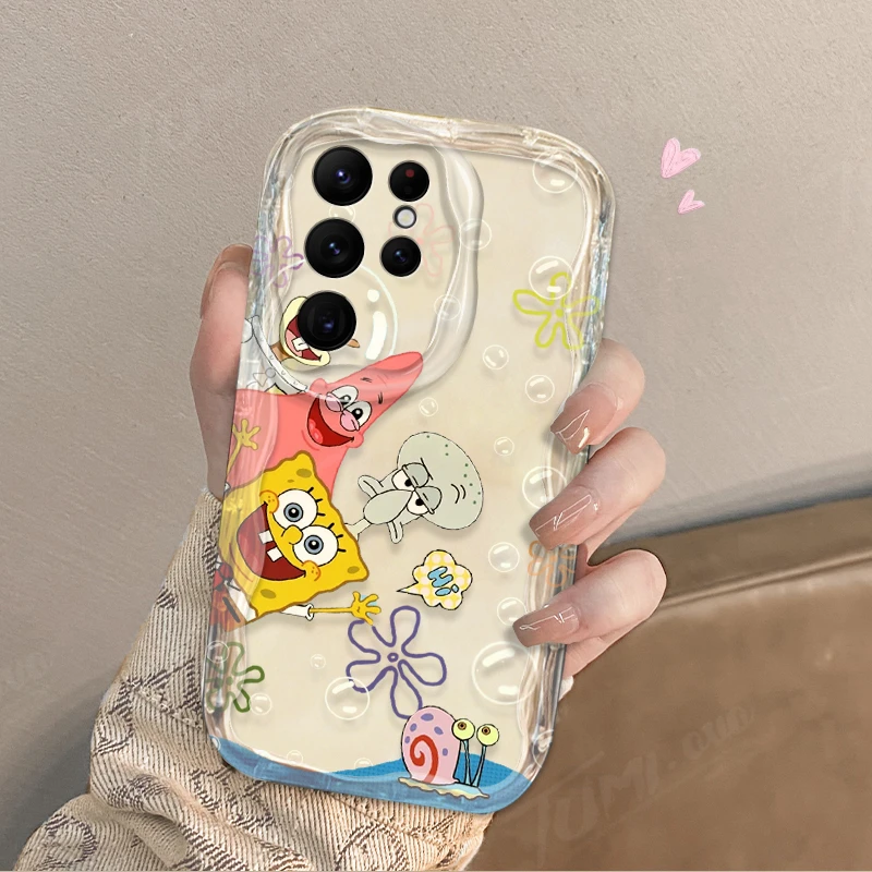 Lovely SpongeBobs Wave Phone Case For Samsung Galaxy S24 Ultra S23 S22 Plus S21 S20 FE A25 A55 A35 A15 A05 A05S Silicone Cover
