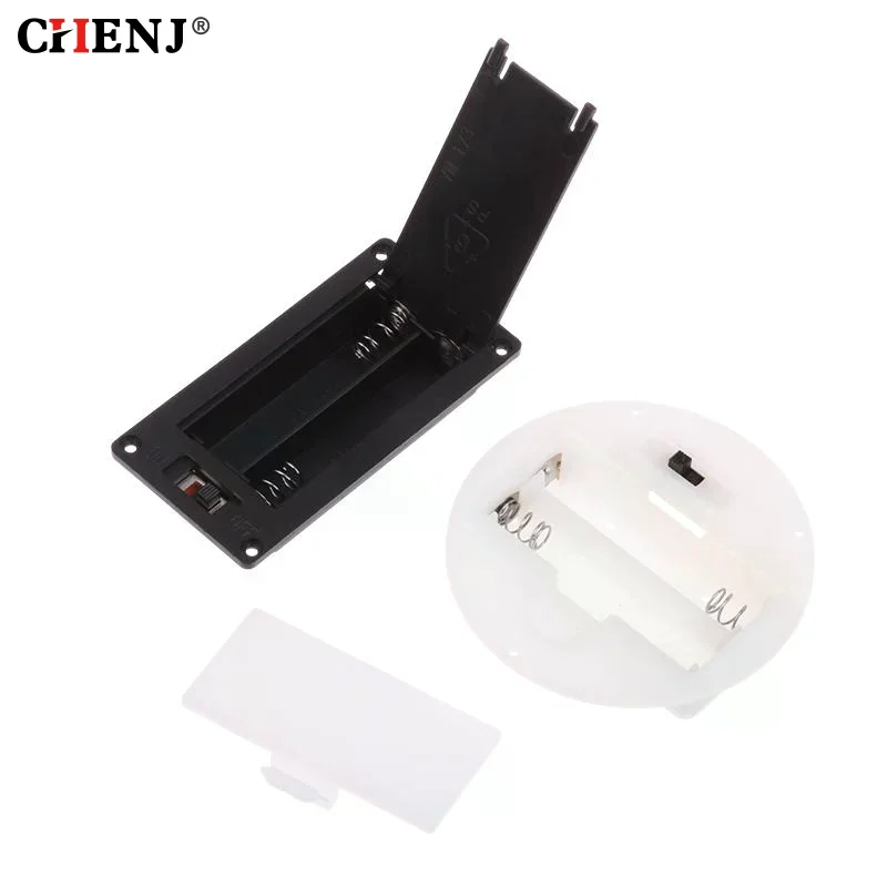 Picture 4: 1/5Pcs 2 AAA/AA 3V Battery Case With Switch Cover Round Embedded Battery Holder Battery Storage Boxes Switch Socket Container