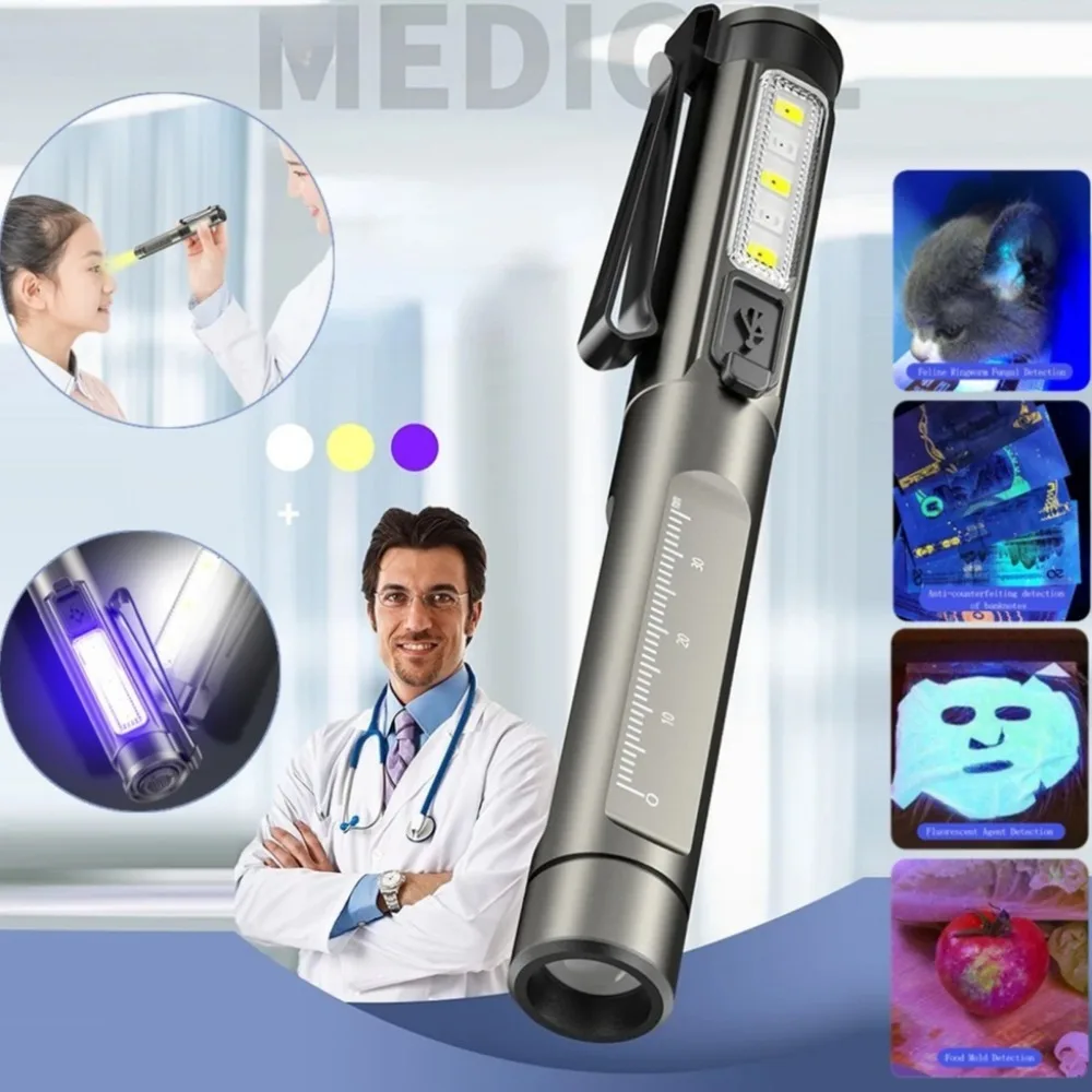 Linterna de Diagnóstico Médico Profesional, Recargable, LED, Portátil, Perfecta para Primeros Auxilios y Entornos Clínicos