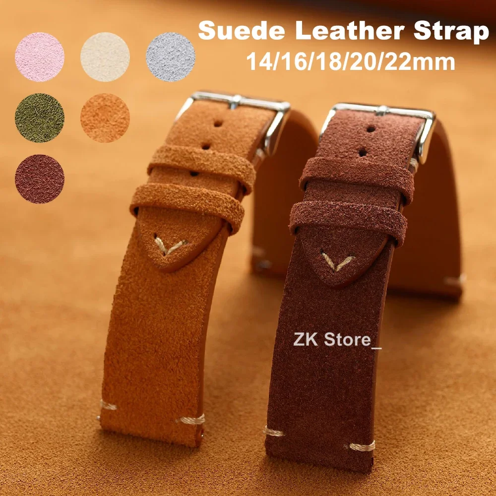 

Vintage Genuine Suede Watch Straps 18mm 20mm 22mm Quick Release WatchBand Gray Brown Black Beige 14mm 16mm Wristband Accessories