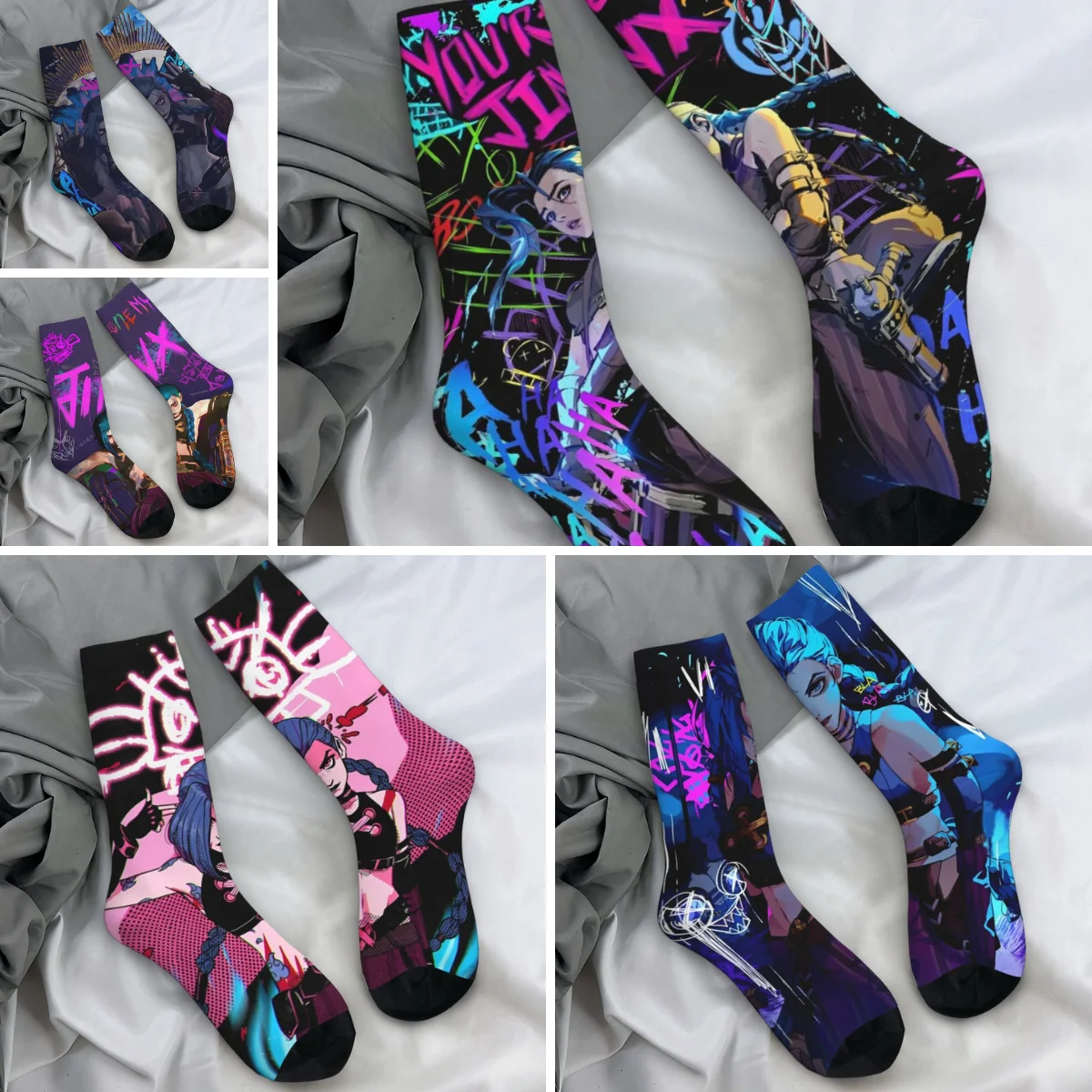 Jinx Socks Arcane L-League Anime Legends Funny Stockings Winter Anti Skid Men Socks Breathable Custom Running Sports Socks