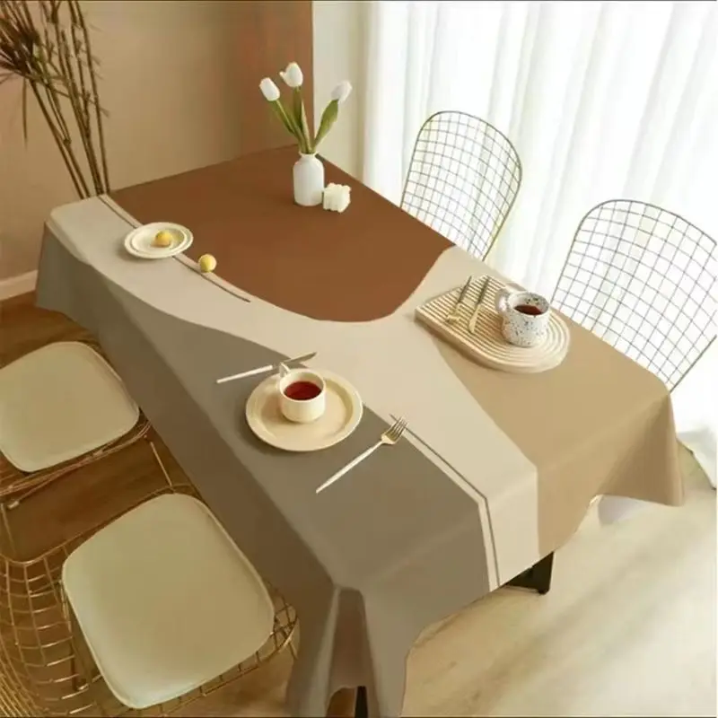 VIKAMA Modern Color Block Rectangle Tablecloth Brown Beige Gray Geometric Patchwork Table Cover for Dining Kitchen Party Home
