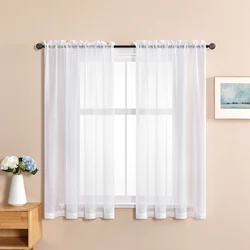 White Short Linen Sheer Curtains for Kitchen Tulle Living Room Bedroom Curtains for Window Treatments Cortina 1pc Modern Drapes