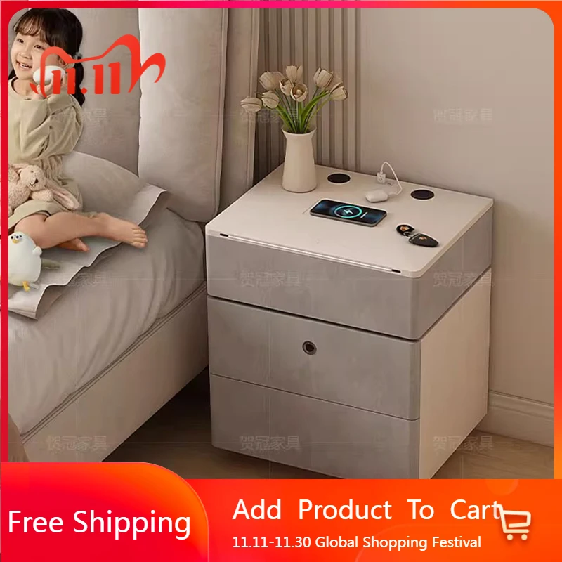 

Drawers Luxury Bedside Table Cute Filing Cabinets Storage Nordic Nightstand Smart Charging Mesa De Cabeceira Unique Furniture