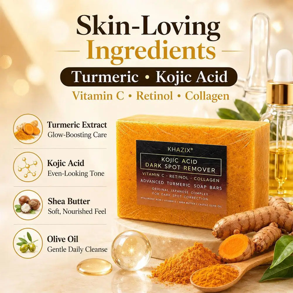 For KHAZIX Turmeric Kojic Acid Soap Dark Spot Remover Advanced Whitening Skin Brightening Handmade Bar Soap For Face Body