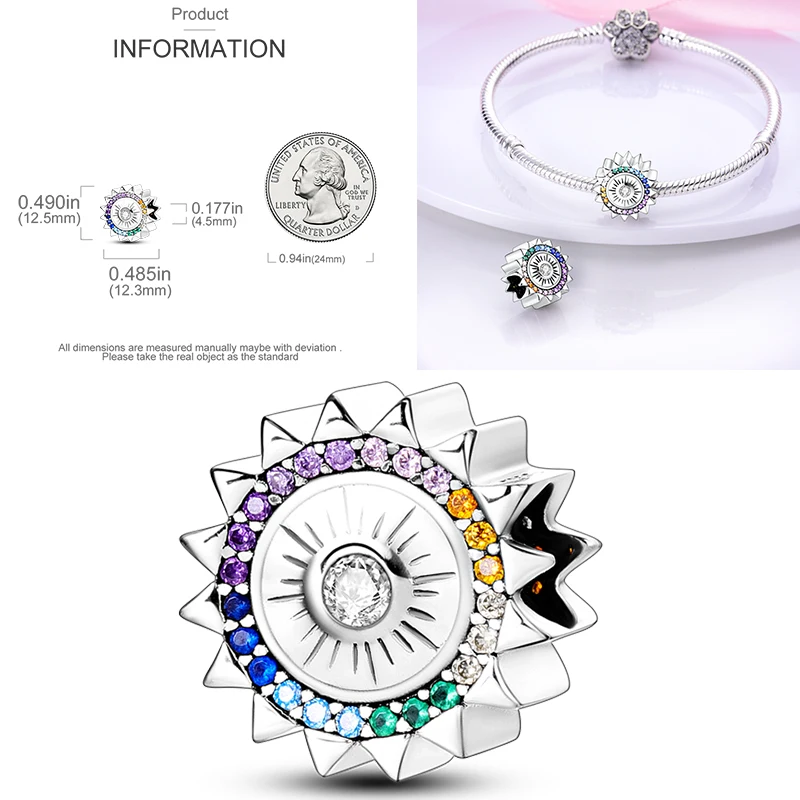 925 Sterling Silber Bunte CZ-Charm-Perlen Herz Baum des Lebens Elefant Hamsa Pfote Sonne Mond für DIY Armband Halskette Geschenk – Detail 15