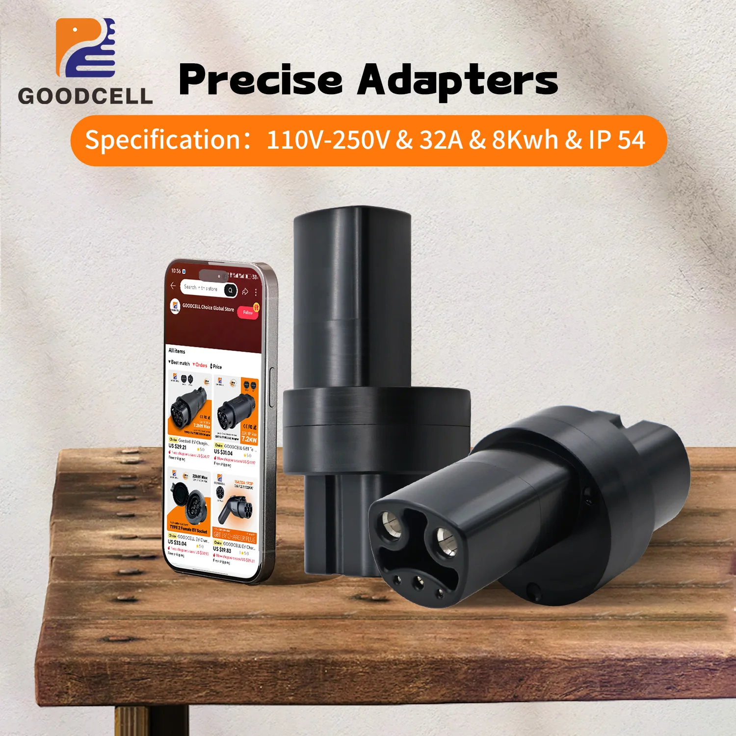 GOODCELL Type 2 To Tesla Adapter AC Type2 Tesla Adaptor EV Charger Connector IEC 62196 Plug AC Converter For Tesla ModelS/X/3/Y