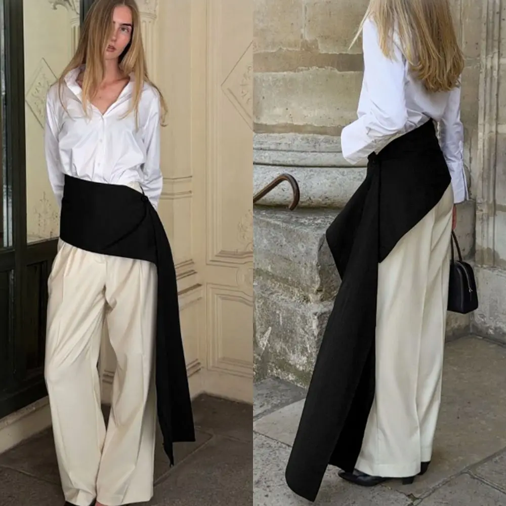 New Black Tassel Scarf Asymmetrical Draped Panel Wrap Skirt Overlay Layered Style Tie Waist Draped Waist Skirt Daily Outfits