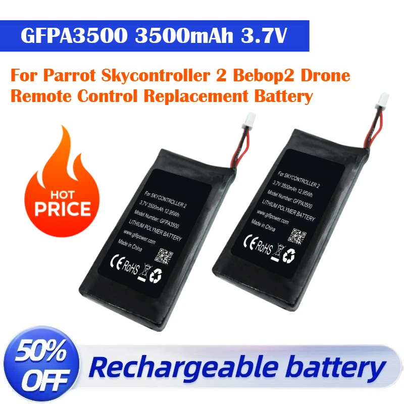New 2pcs GFPA3500 3500mAh 3.7V Remote Control Battery for Parrot Skycontroller 2 Bebop2 Drone Remote Control Replacement Battery