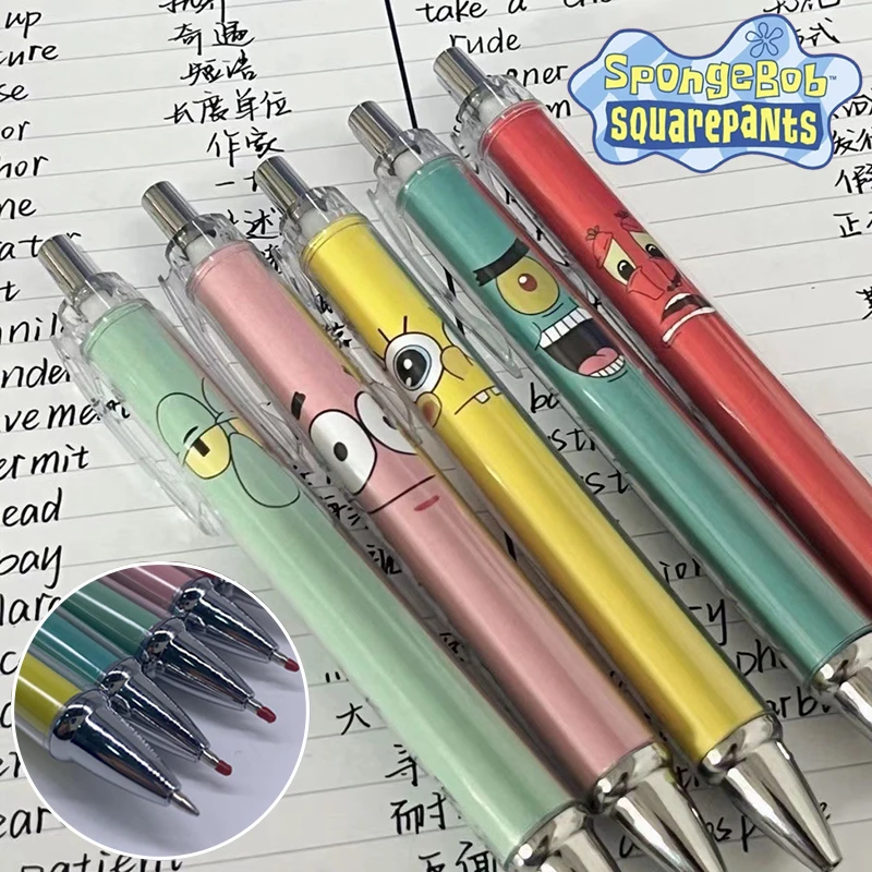 1/5pcs SpongeBob Patrick Star Press Gel Pen Writing Stationery 0.5mm Black Refill Student Ballpoint Pens Office School Supplies