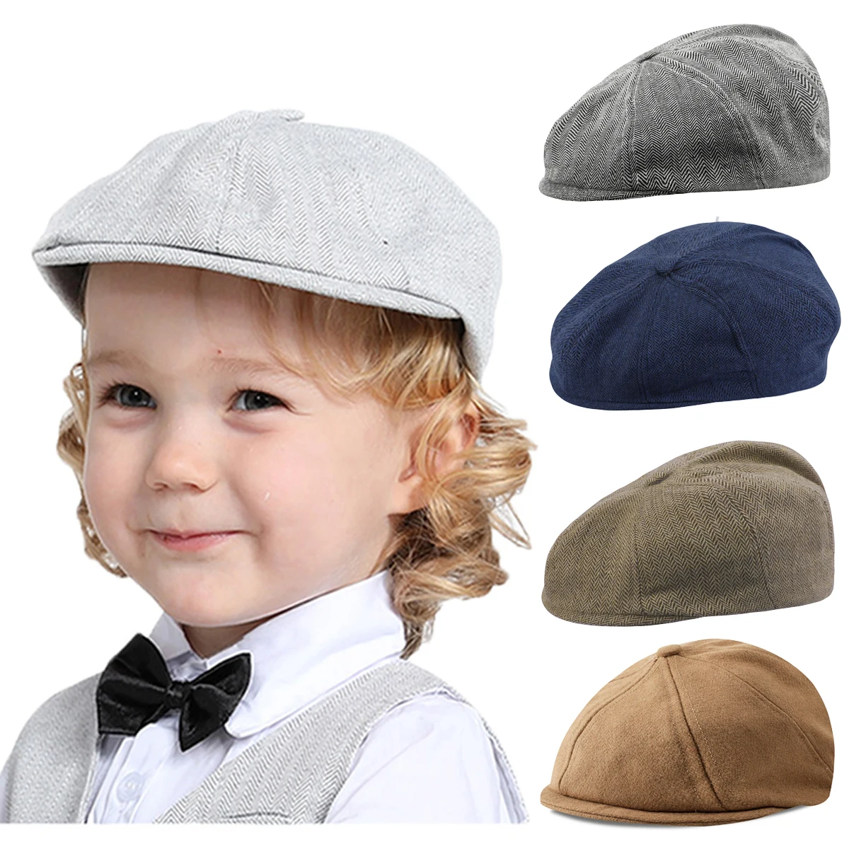 Chapeaux octogonaux pour bébés garçons, casquette gavroche pour enfants, bérets élastiques pour enfants, chapeau de pilote vintage, casquettes