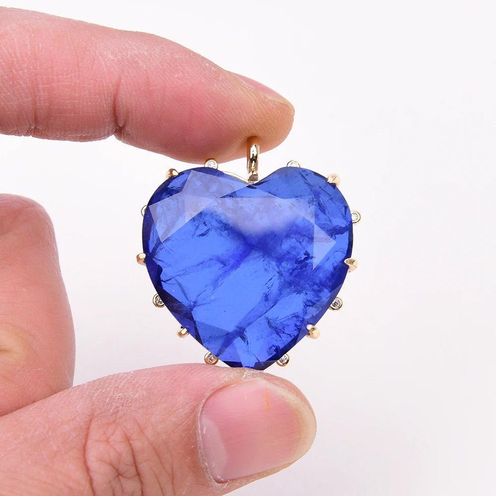 

2 Pcs Natural Blue Quartz Crystal Heart Shaped Pendant DIY Fashion Jewelry Necklace Making DIY