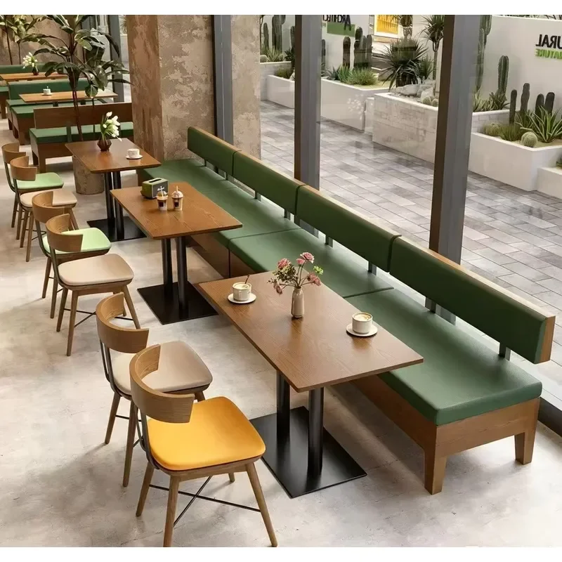 Modern Solid Wood Chairs Hotel Semi-circular Booth Restaurant Furniture Set Sofa Half Round Dining Table Cafe Shop Table