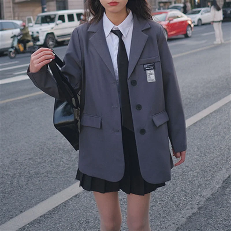 Retro Gray Net red Female Suit Jacket 2022 Spring Autumn All-match Small Korean Version Loose Suit Coat Female Hong Kong Style X