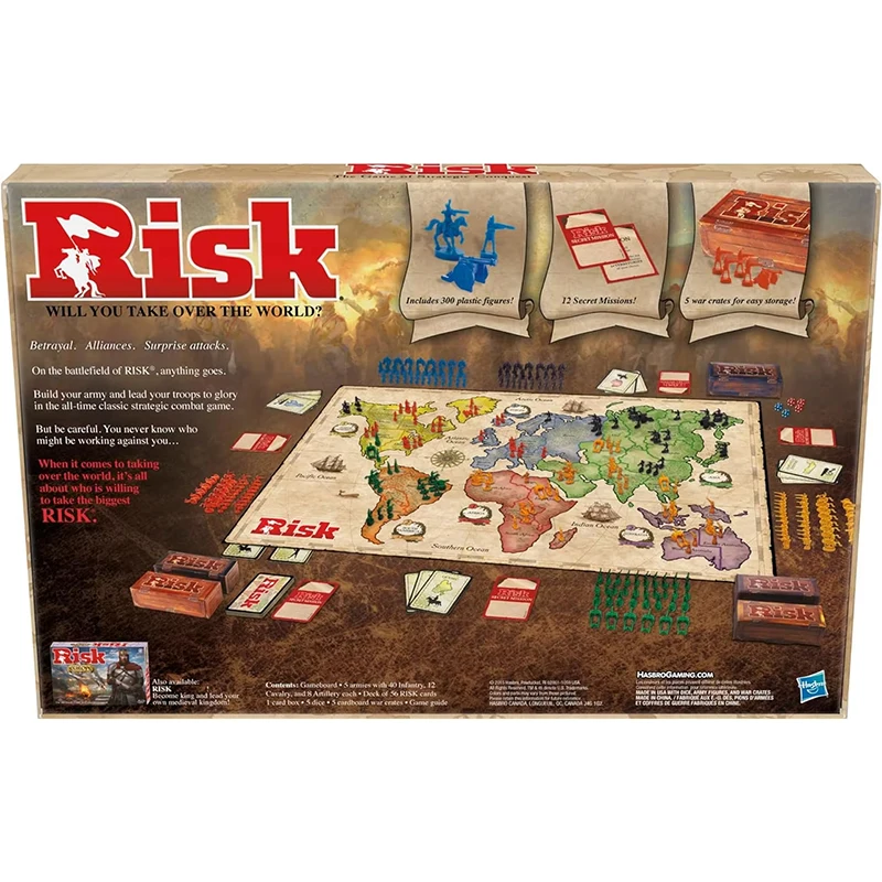 Risk board game, strategy game suitable for 2-5 players, strategy board game for teenagers, adults, and families, war game, suit