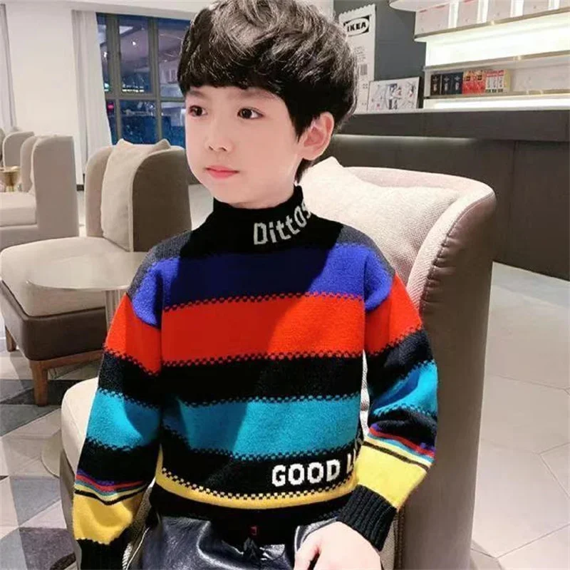 

Boys Sweater Wool Coat Kids Tops Knitting 2024 Newest Spring Autumn Plus Thicken Cottons Pullover Teenagers Children's Clothing