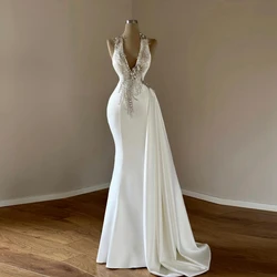 Luxury Beading Mermaid Wedding Dresses Real Image Sleeveless Satin Bridal Dress Floor Length Taffeta Crystals Prom Party Gowns