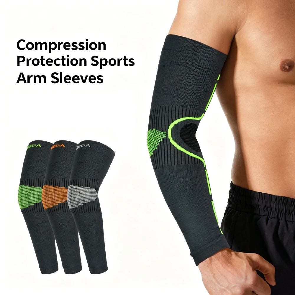 1Pair Long Compression Arm Sleeves, Breathable Non-Slip Elbow Brace for Tennis Golfer , Weightlifting Gym Cross Training Workout