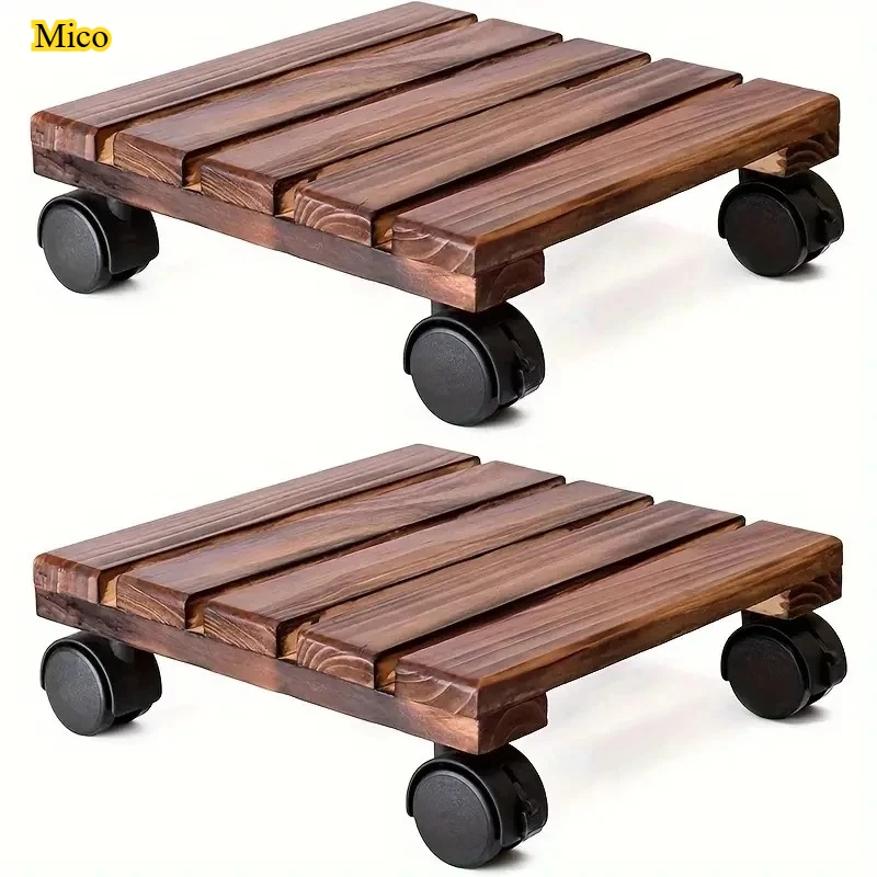 

Solid wood thickened movable flower rack, flower holder, bonsai pot tray, roller base frame, Lockable