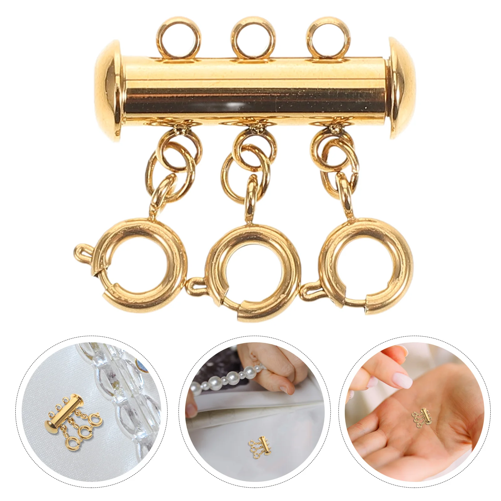 

Gold Layered Necklace Clasp Durable 3-Hole Separator Jewelry Converter for Multiple Necklace Layering and Bracelet Connectors