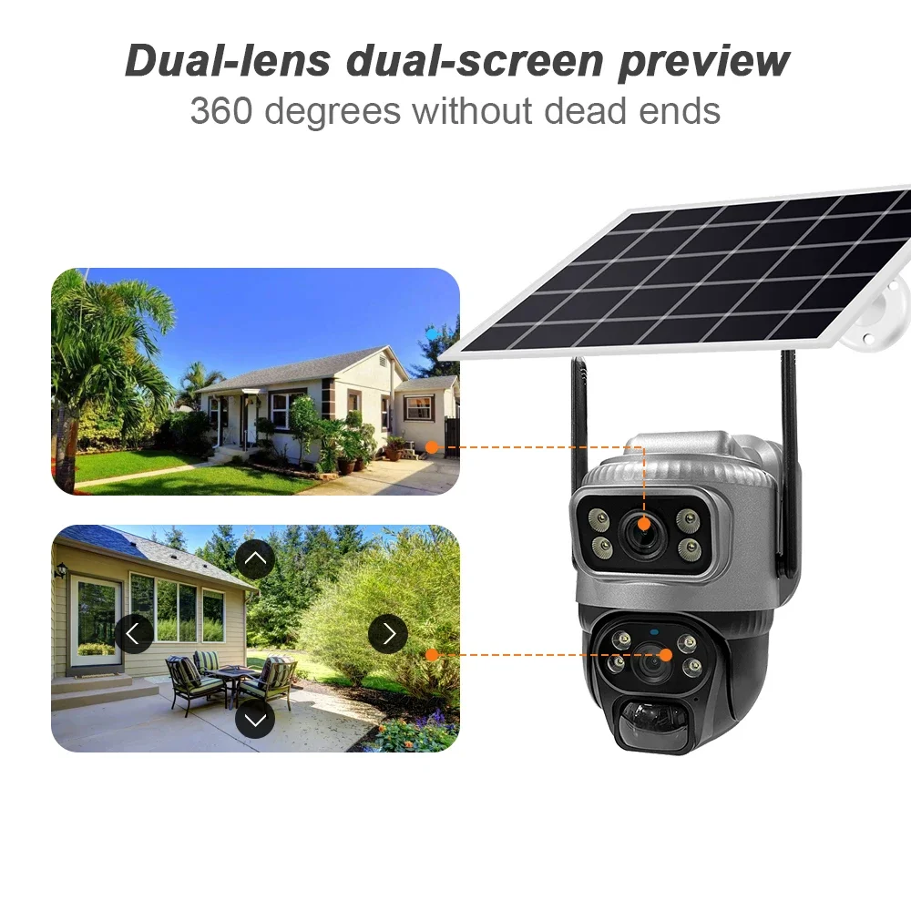 SANSCO 4K 8MP 4G Dual Lens WIFI Solar Camera Dual Screen Battery PIR Motion Detection Outdoor PTZ 2K Security IP Camera V380 PRO