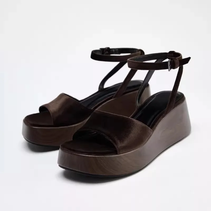 

Сандалии на танкетке, женская обувь на высоком каблуке, шлепанцы на платформе, летнее платье, прогулочные туфли-лодочки, коричневые женские шлепанцы Zapatos