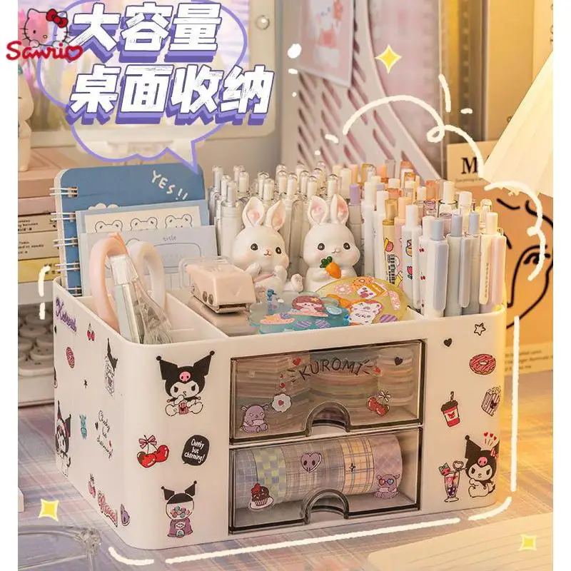 

Kawaii Sanrios Cinnamoroll Kuromi Cartoon Cute Girls Desktop Cosmetic Storage Box Student Pencil Holder Stationery Box Kids Gift