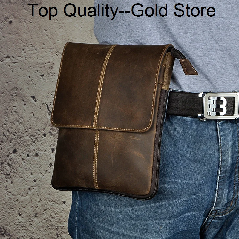 

Genuine Leather Messenger Crossbody Shoulder Bags Men Loops Belt Multi-function Male Oil Wax/Crazy Horse Cowhide Waist Fanny Bag