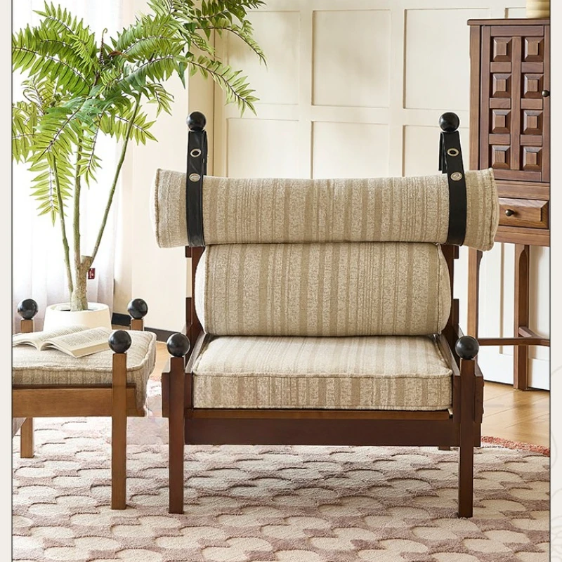 Leisure chair household fabric single sofa chair French antique recliner balcony bedroom removable and washable