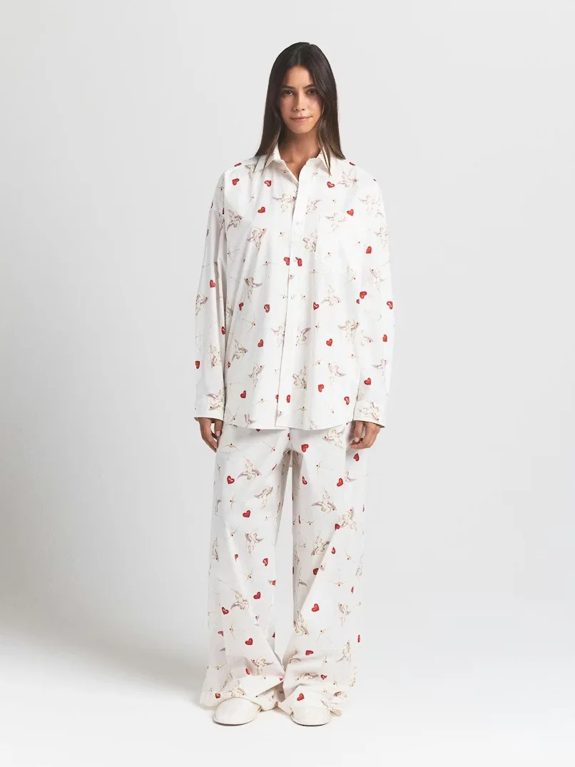 

Loose Long Sve Button up irt And Pants Spwear Set Comfortable Breathable Cotton Home Wear for Women in Winter Autumn ...