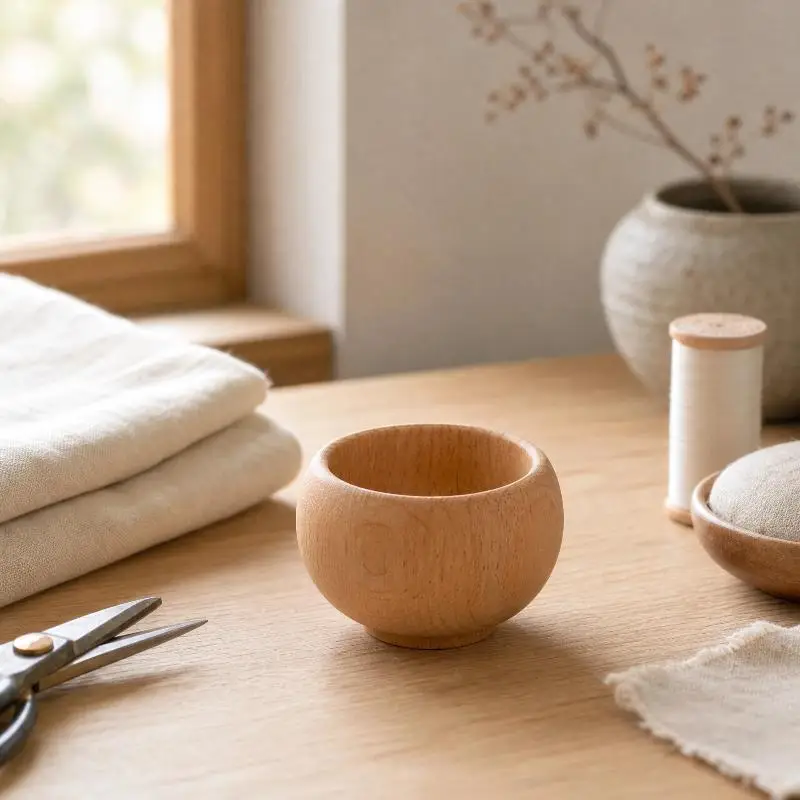 Mini Wooden Tea Bowl Wood Small Simulation Bowl Japanese Wood Needle Pin Cushion Base Holder Sewing Accessories DIY Craft Tool