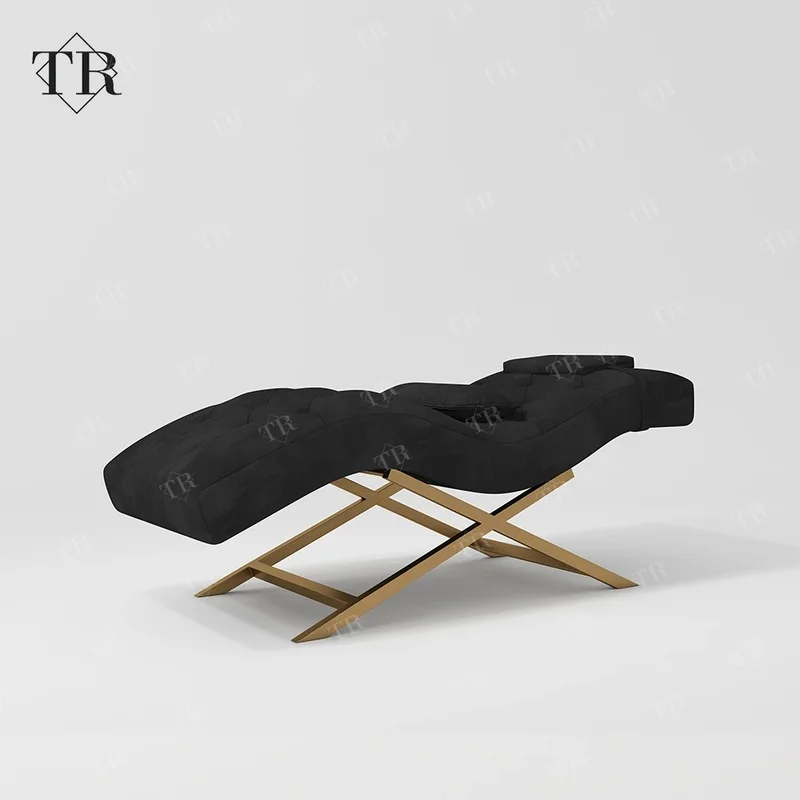 Turri Modern Stainless Steel Curved Lash Massage Table and Bed with Adjustable Headrest for Eyelash Service