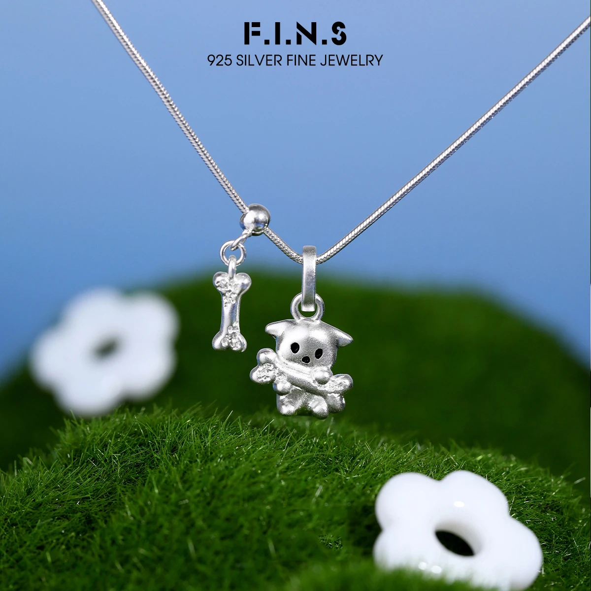 

F.I.N.S оригинальное ожерелье из стерлингового серебра 925 пробы с костью щенка, милые игривые мультяшные подвески-цепочки в виде змеи для женщин, ювелирные изделия, подарки