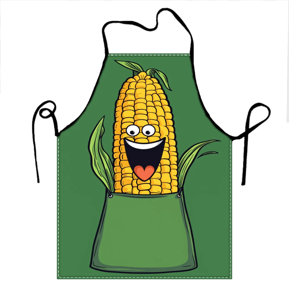Funny Corn Apron Kitchen Cooking Apron With Happy Corn Design Green Apron For Cooking And Baking