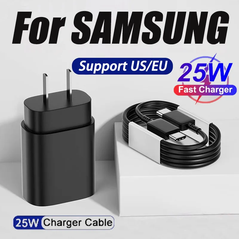 25W Super Fast Charging Power Adapter For Samsung Galaxy S23 S22 S21 S20 USB Type C Cable Note 20 A52 PD Quick Charge 3.0 Cable