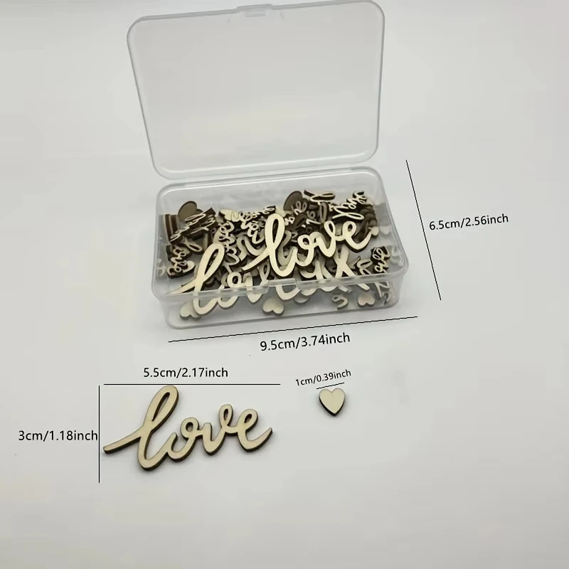 120pcs Natural Wood Love Confetti & Mini Hearts - Rustic Wedding Table Scatter Decor, Boho Bride Shower Party Supplies, DIY Card