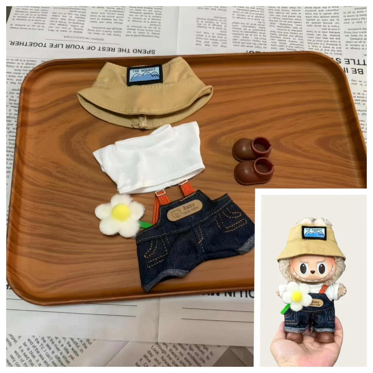 

Комплект аксессуаров для куклы Лабубу (15-17 см): модные брюки на подтяжках + обувь (кукла не входит в комплект)