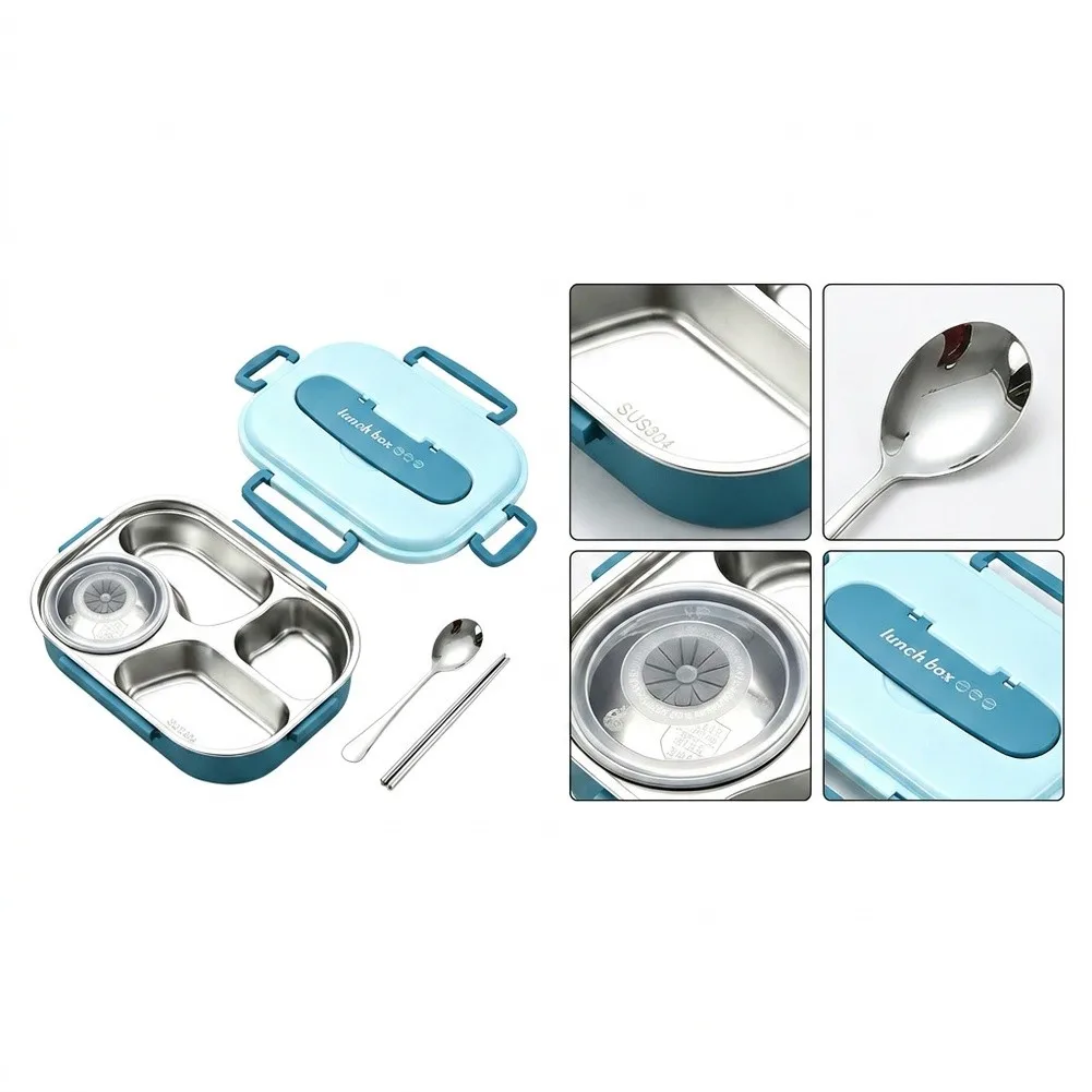 4 Compartment Stainless Steel Food Box with Tight Fit Lid Leakproof Construction for Daily Lunch Storage Needs