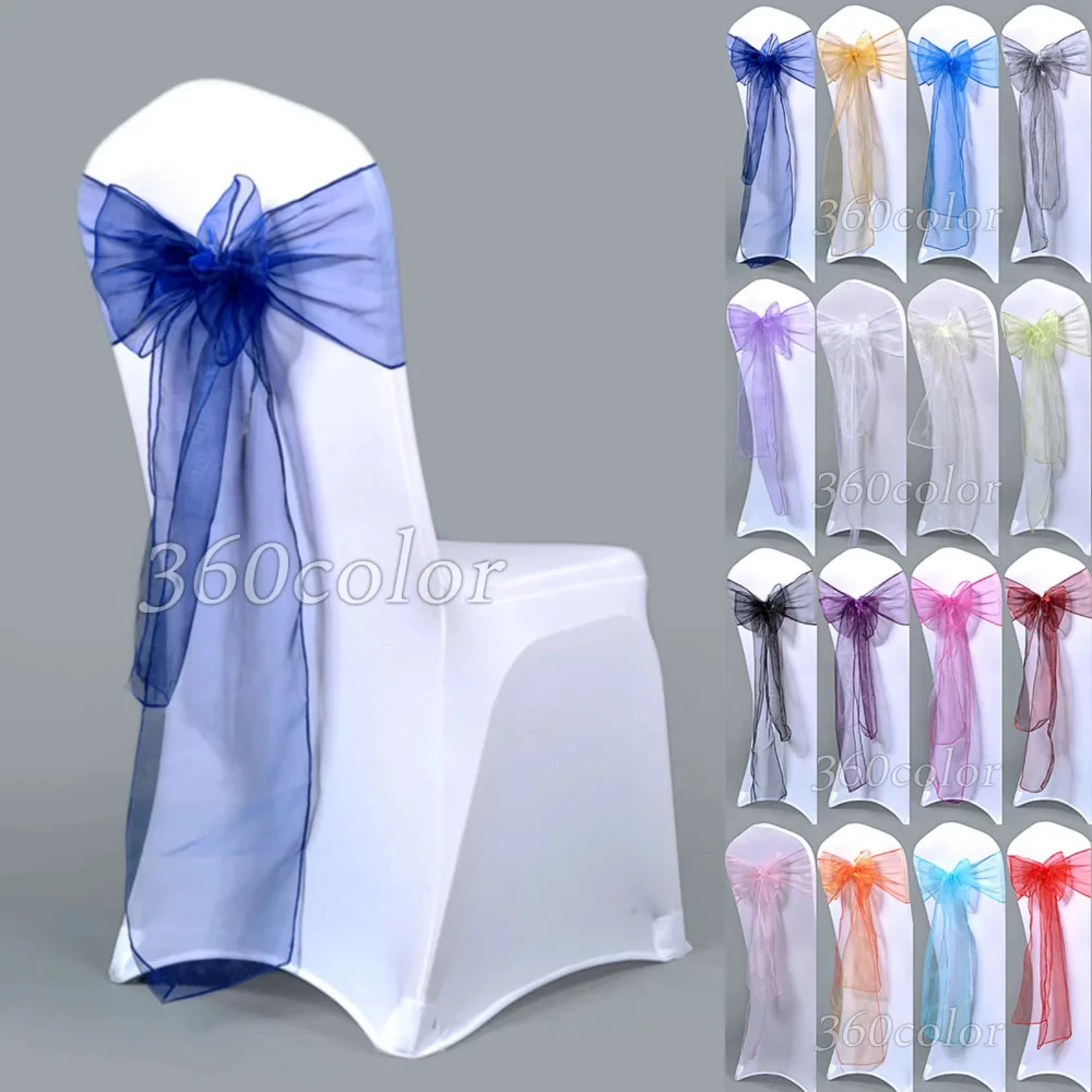 

25pcs Sheer Organza Chair Sashes Bow Cover Band Bridal Shower Chair Design Wedding Party Banquet Decoration