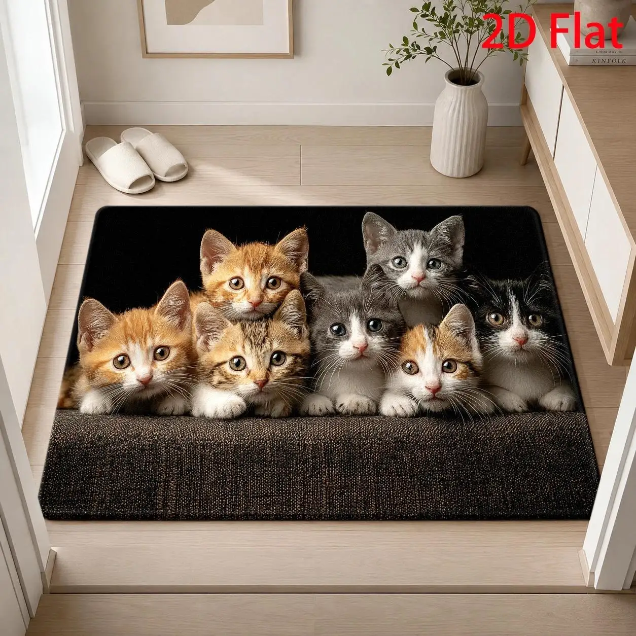 Adorable Multi‑Kitten Doormat, Non‑Slip Entry Mat, Realistic Group Kitten Portrait Art for Cat Enthusiasts Indoor Porch Ornament