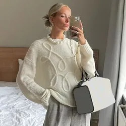 Talenza-Jersey informal de otoño para mujer, suéter liso de manga larga con cuello redondo, nuevo suéter de punto holgado para ir al trabajo y oficina, trajes