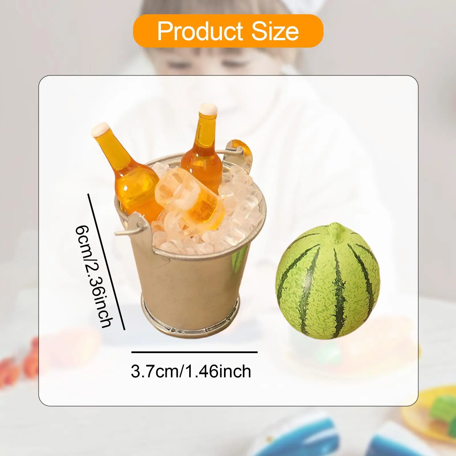 ชุดขวดเบียร์ขนาด 1/12 พร้อมถังน้ำแข็งมินิ ถังเครื่องดื่มเรซิ่นเหมือนจริง ของเล่นสำหรับตกแต่งอาคาร รถไฟจำลอง