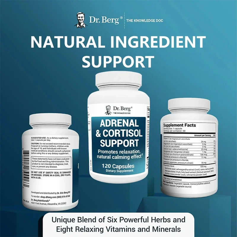 Suplemento de soporte Adrenal y Cortisol: soporte natural para el estrés para mejorar el estado de ánimo, el enfoque y la relajación