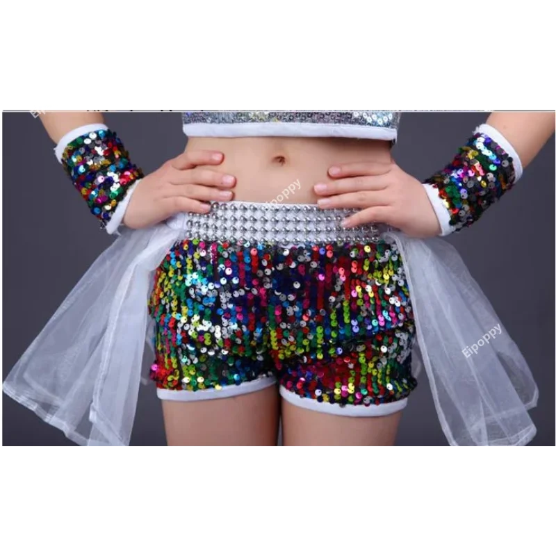 ダンスウェア女の子ジャズダンスストリートダンスパフォーマンス衣装子供の現代モデルキャットウォークスパンコール衣装スカート