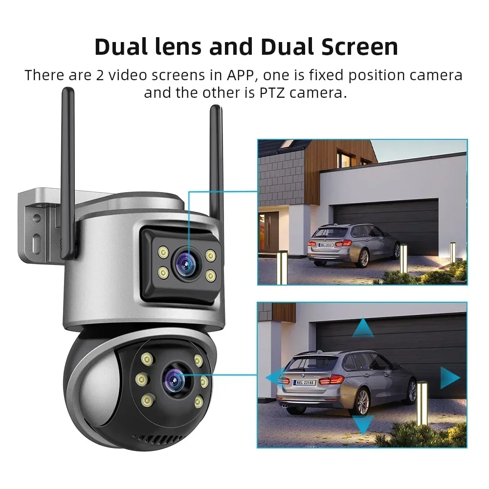 Outdoor Wireless Security IP Camera 4K 8MP HD Dual Lens External Wifi PTZ Camera Auto Tracking Street Surveillance Camera iCsee