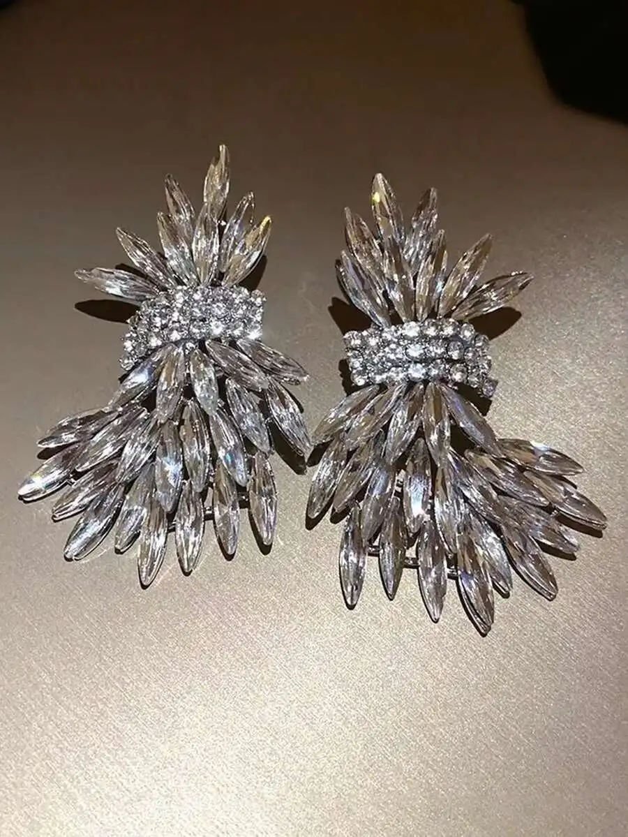 

Crystal Leaf Exaggerated Luxury Wedding Earrings Fashion Elegant Jewelry For Women