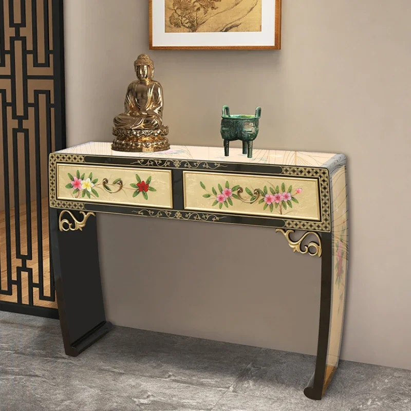 

Hand Painting Console e Household Solid Wood Drawers Entrance Side View against