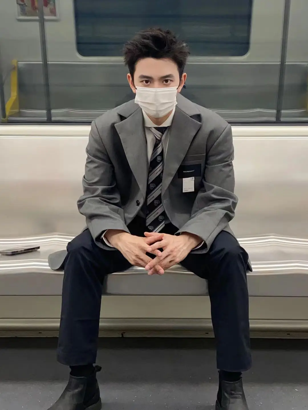 

Deep ey Naples Men's Suit Jaet Casual Drapey Sle Autumn Faion Busin Casual Stand Fit Long Sve Single Button