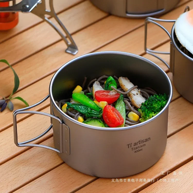 Titanium Craftsman Outdoor Titanium Bowl Pure Titanium Camping Tableware Camping Lunch Box Portable Bowl Set Snow Puller Bowl