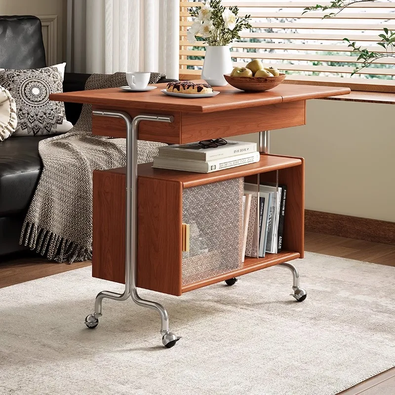 

Средневековая тележка из цельного дерева для гостиной, журнальный столик для хранения, стойка из вишневого дерева, простой передвижной столик для столовой